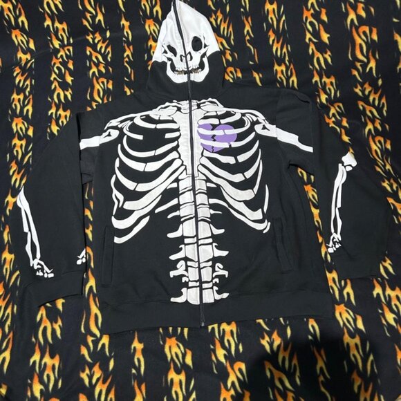 D.H. Princely Full Zip Skull Face Heavy Hoodie Sweatshirt Black Size 3XL POCKETS - Picture 1 of 8